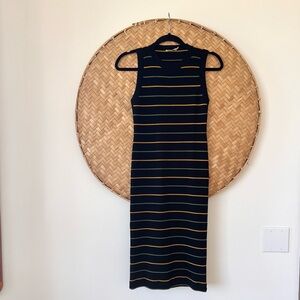 A.L.C. Black Midi Dress with Yellow and Green Stripes